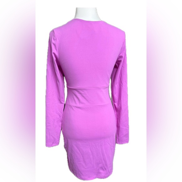 SUSANA MÓNACO Long Sleeve Pink Deep V Neck Mini Dress Stretchy NWOT.Size: Small - Picture 3 of 6